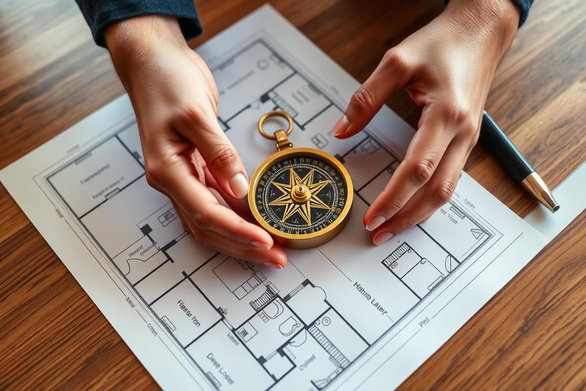 Vastu compass reading over an architectural floor plan