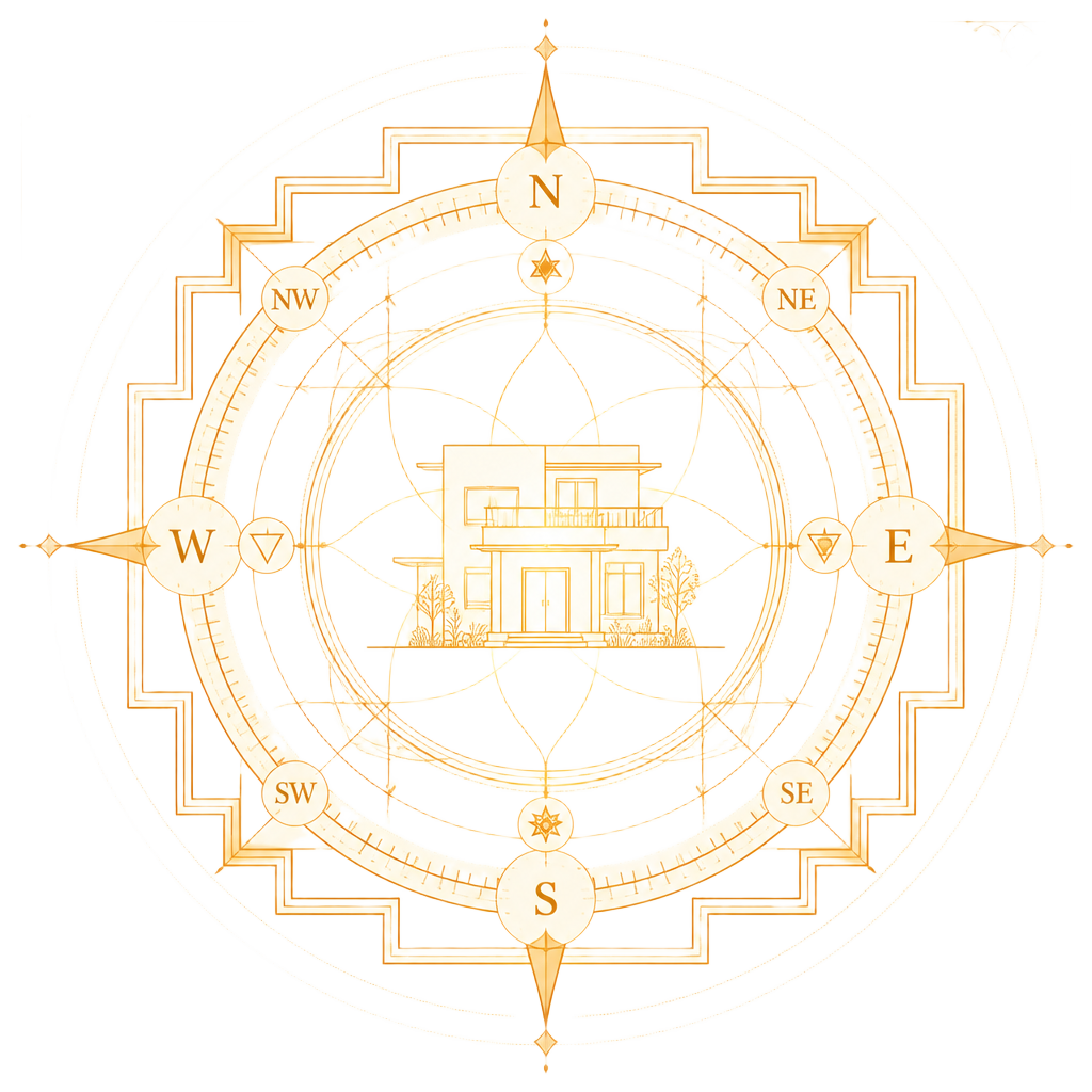 Sacred geometry Vastu compass illustration with directional markings